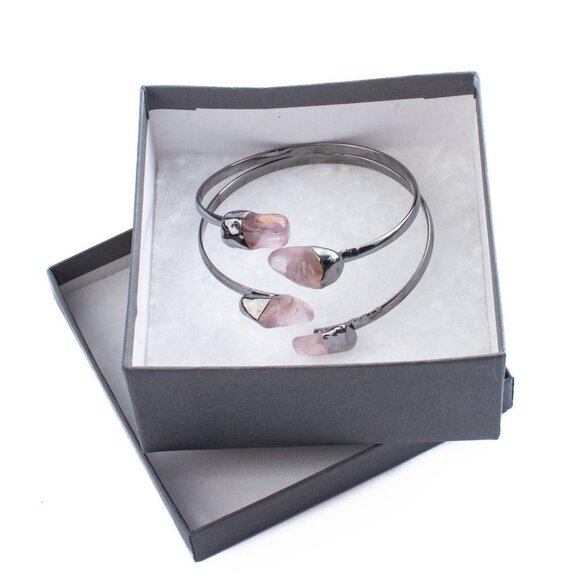 Rose Quartz, Polished Crystal, Layered Bangle - Picture 8 of 9